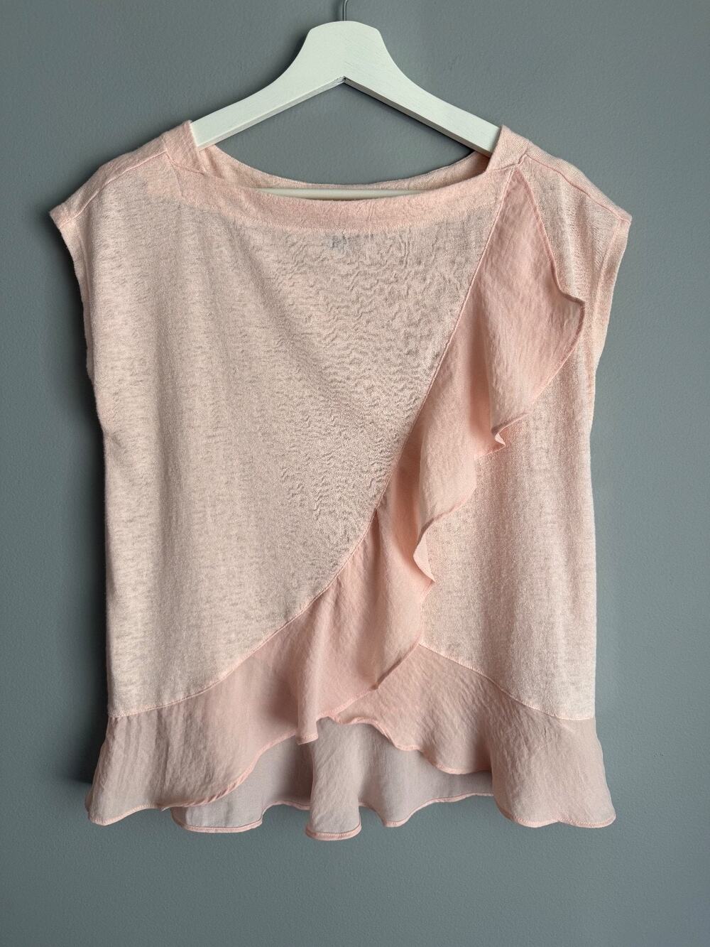 Banana Republic Women's S Blush Pink Sheer Ruffle Top Boho Romantic Feminine